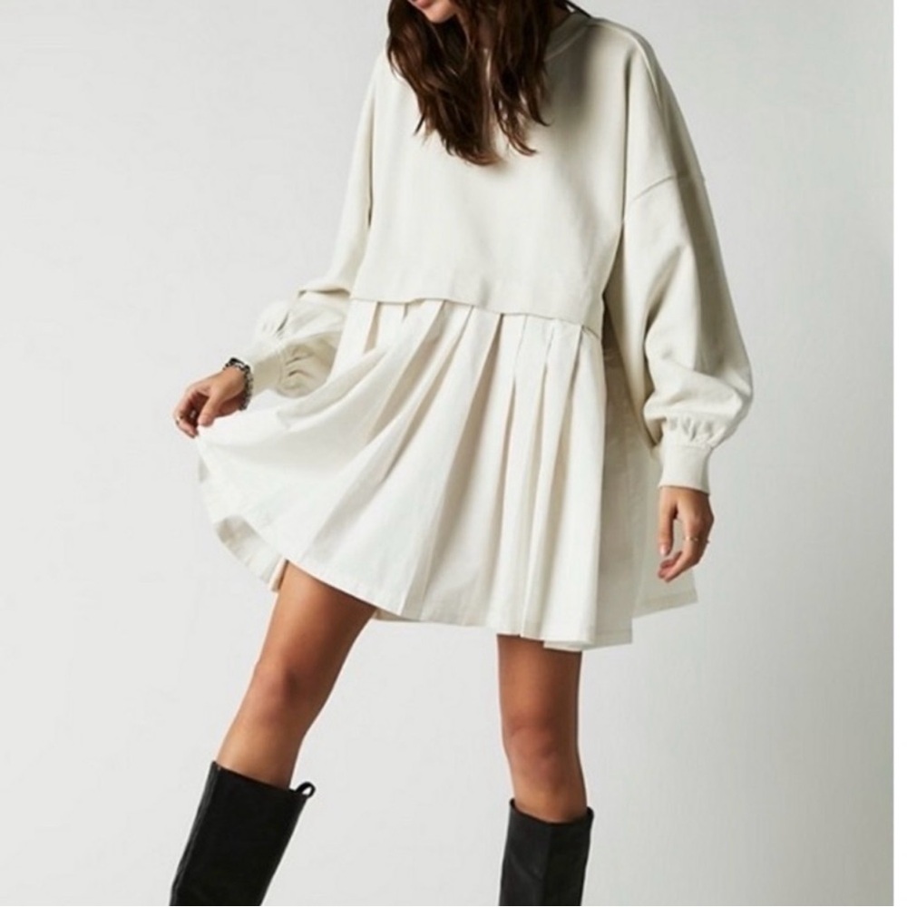 Free People Eleanor Pleated sweatshirt Dress with Heart Detail